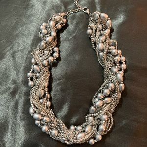 Never Worn Boutique silver necklace with beads. 18”